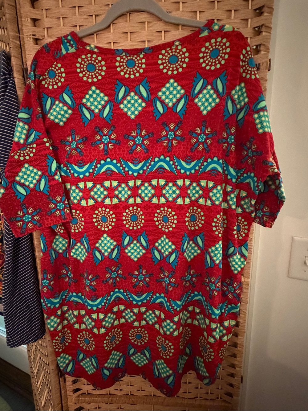 Lula Roe Colorful Patterned Tunic Top - Red, Turquoise & Lime medium - Picture 2 of 6